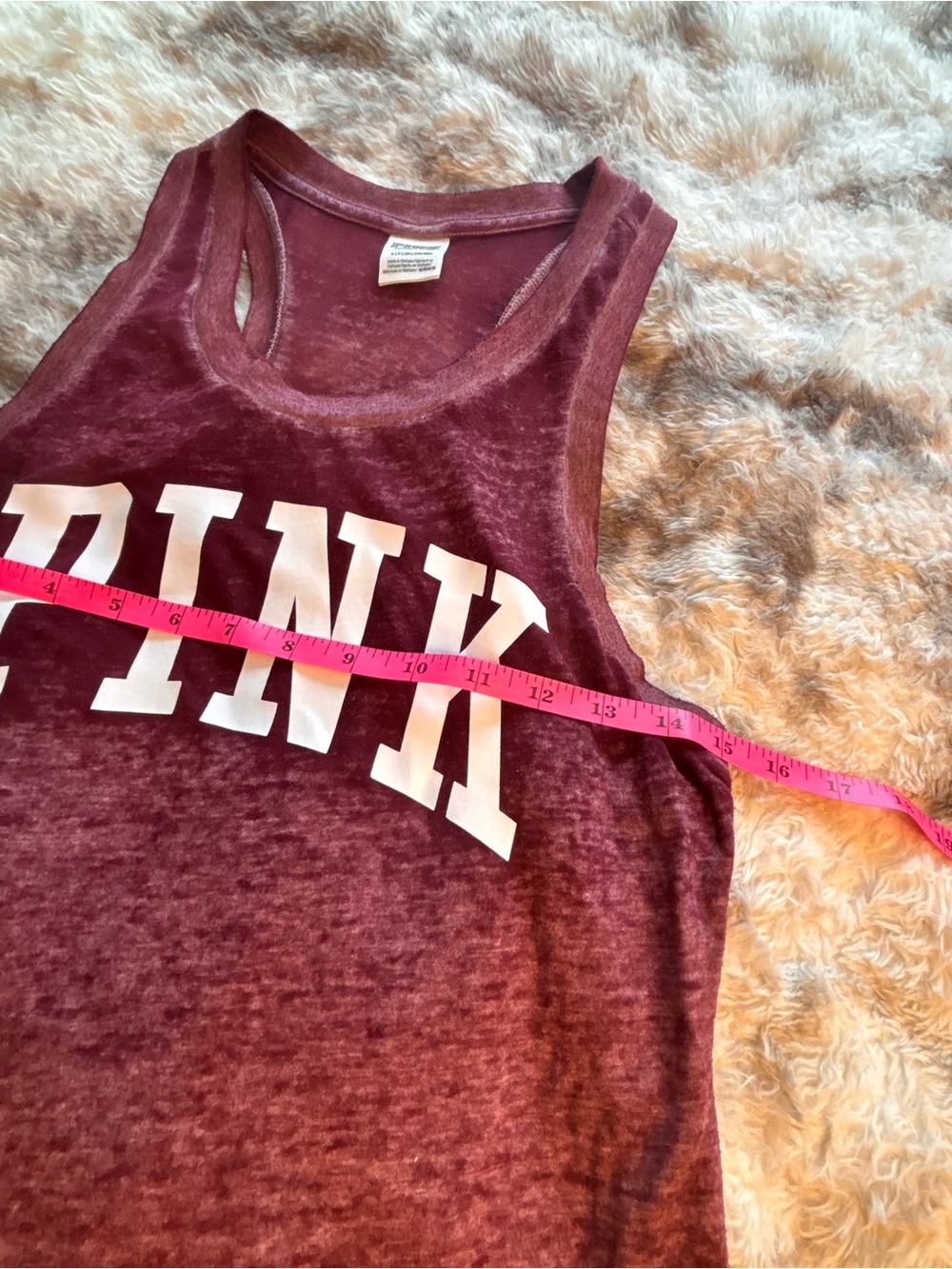 PINK Victoria's Secret Washed Burgundy Tank with White Label - Picture 4 of 7